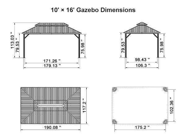 PURPLE LEAF Grey Hardtop Gazebo with Heavy Duty Galvanized Steel Double Roof with Netting and Curtains
