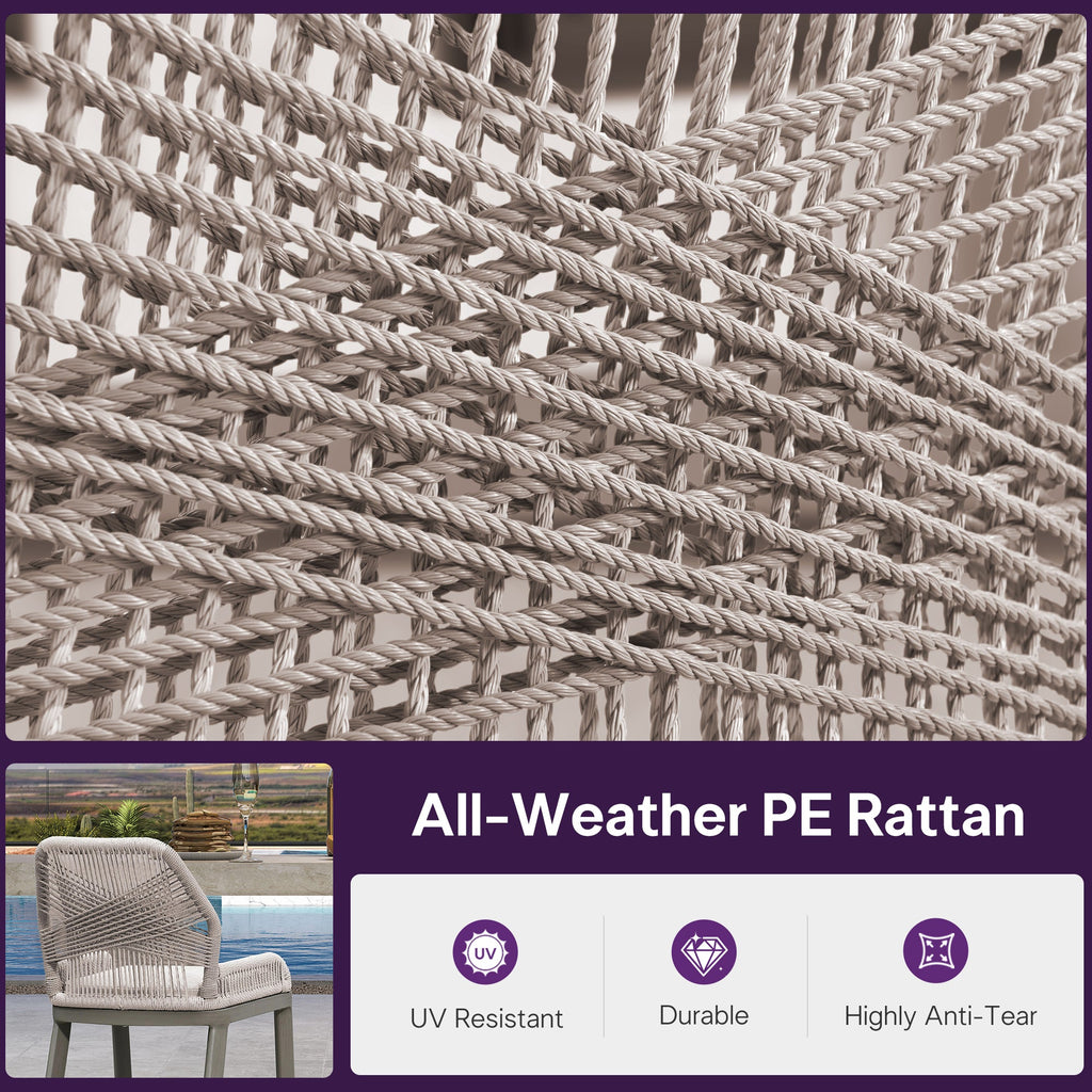 PURPLE LEAF Bar Stools Set of 4 Outdoor Aluminum Barstools with Back Modern Wicker Rattan Boho Garden Pool Patio Bar Chairs