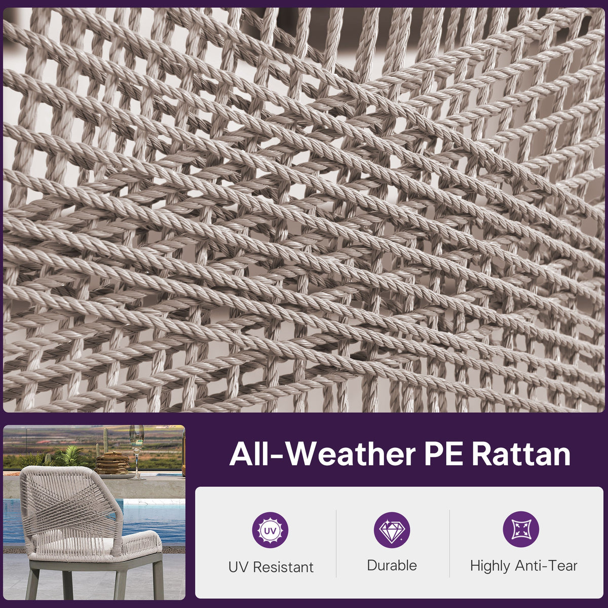 PURPLE LEAF Bar Stools Set of 4 Outdoor Aluminum Barstools with Back Modern Wicker Rattan Boho Garden Pool Patio Bar Chairs