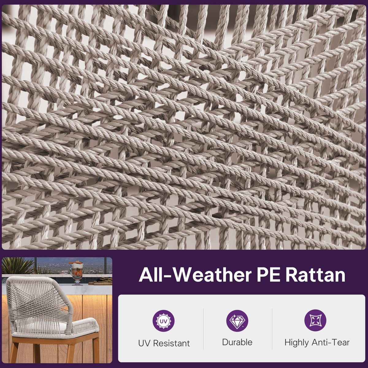 PURPLE LEAF Outdoor Bar Stool Set of 6, Wicker Chairs Bar Chairs with Cushion, All-Weather Patio Furniture kitchen stools