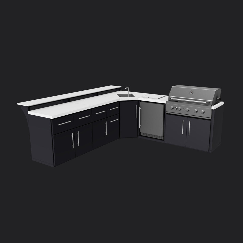 Emory | Corner Outdoor Kitchen Island with Bar Seating & Built-In Grill – Right