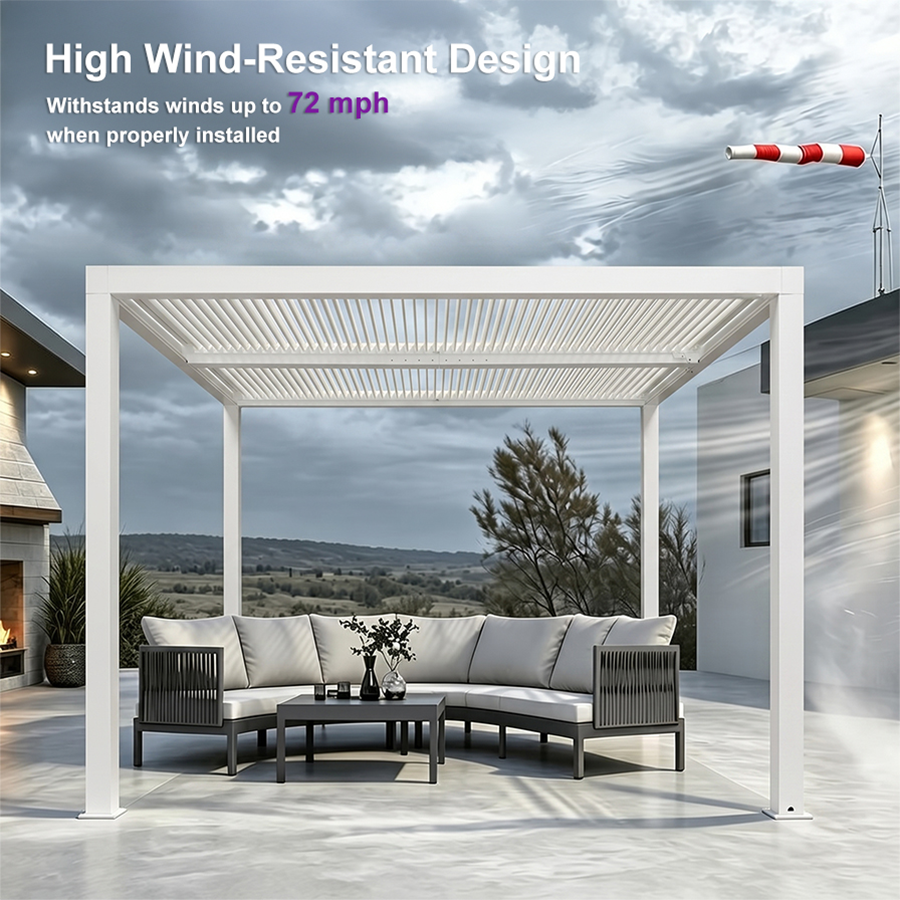 PURPLE LEAF Athena Louvered Pergola white Outdoor Aluminum Pergola with Shutter Wall Adjustable Gazebo Rainproof for Patio Deck Garden