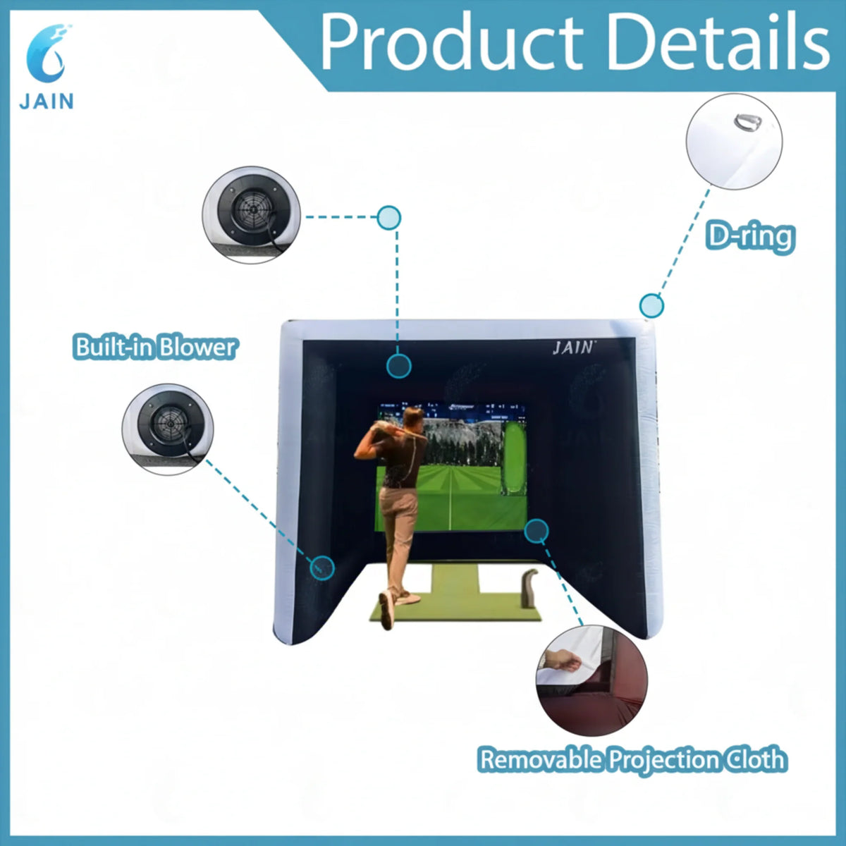 Inflatable Golf Sim Room Swing Golf Practice Cage with Built-In Fan,Oxford Cloth,Golf Simulator Enclosures