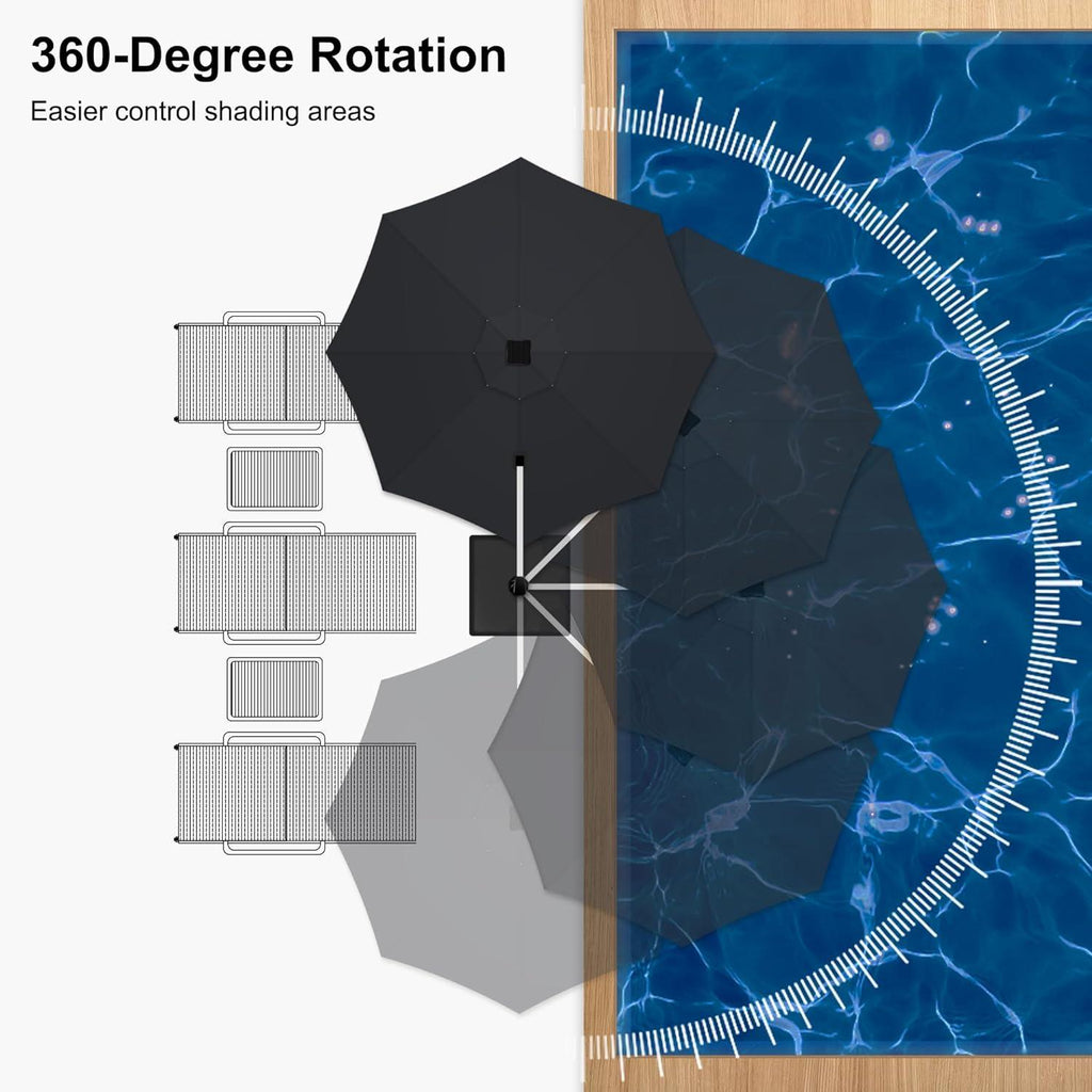 PURPLE LEAF Round Solar Lighted Cantilever Umbrella Outside Patio Umbrella with Lights