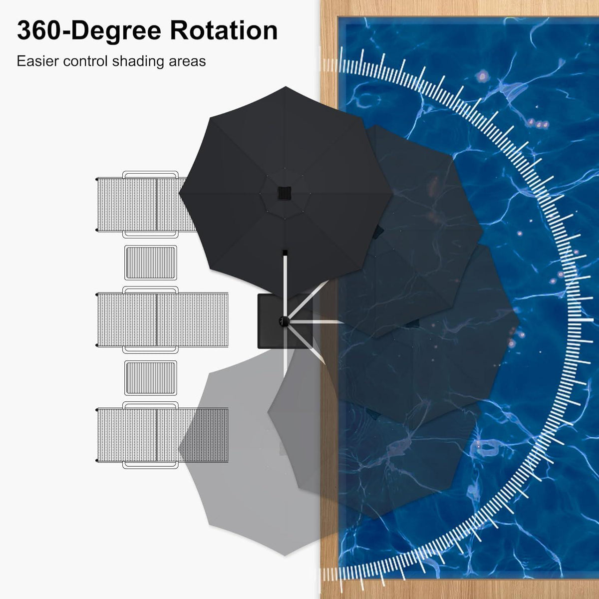 PURPLE LEAF Round Solar Lighted Cantilever Umbrella Outside Patio Umbrella with Lights