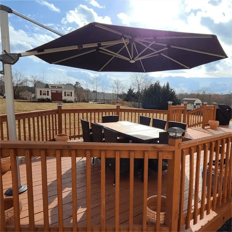 PURPLE LEAF Round Cantilever Umbrella with Base, Outdoor Umbrellas with Lights