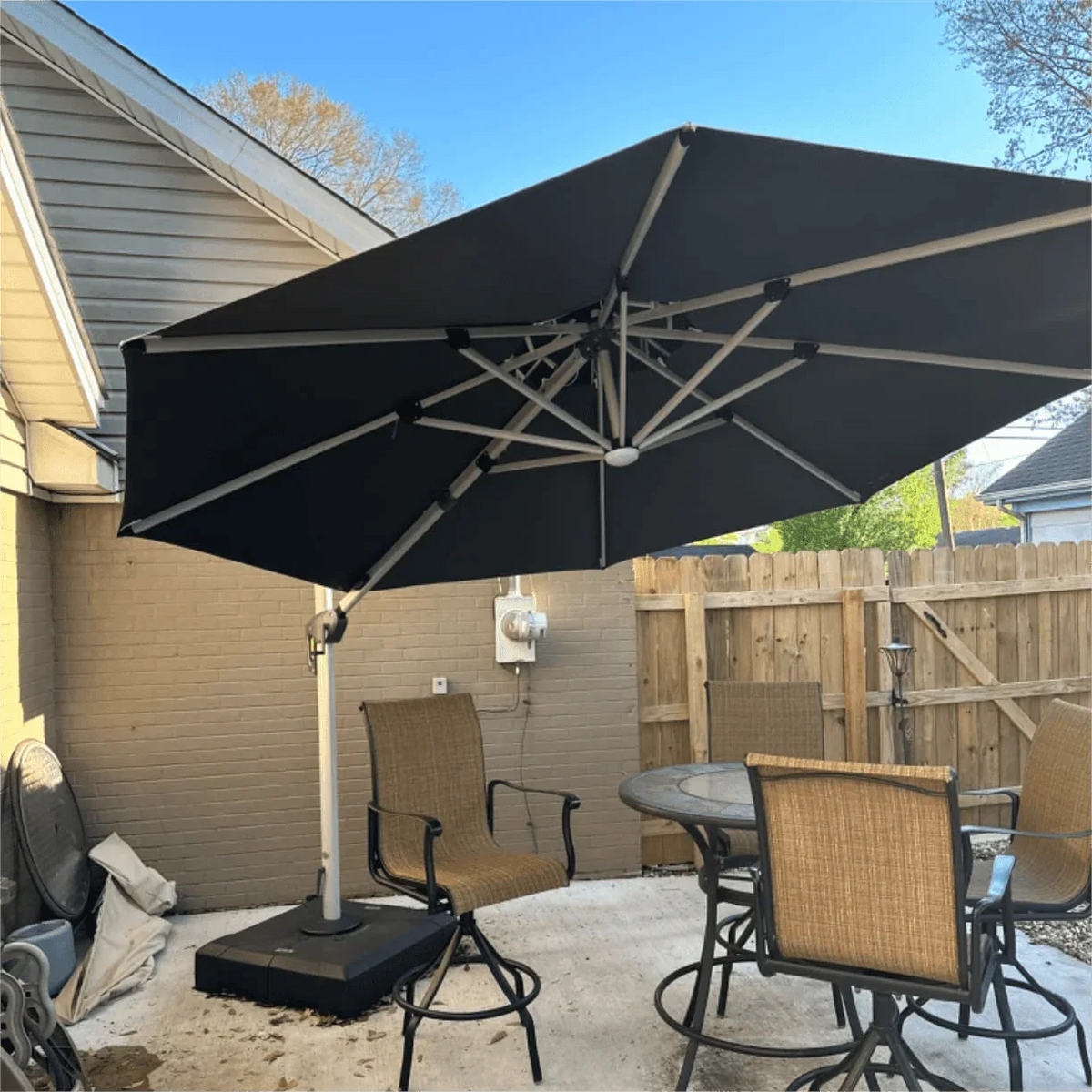 PURPLE LEAF Round Cantilever Umbrella with Base, Outdoor Umbrellas with Lights
