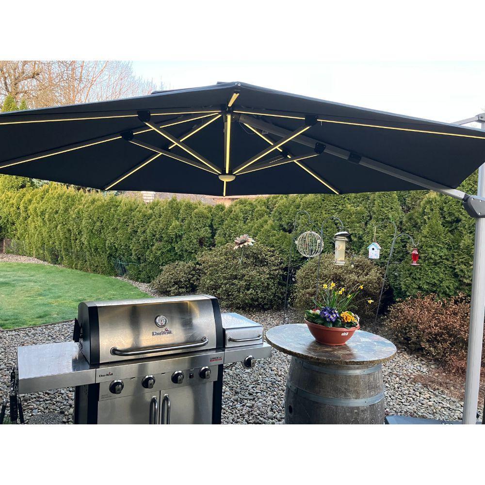 PURPLE LEAF Round Cantilever Umbrella with Base, Outdoor Umbrellas with Lights