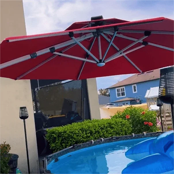 PURPLE LEAF Round Cantilever Umbrella with Base, Outdoor Umbrellas with Lights