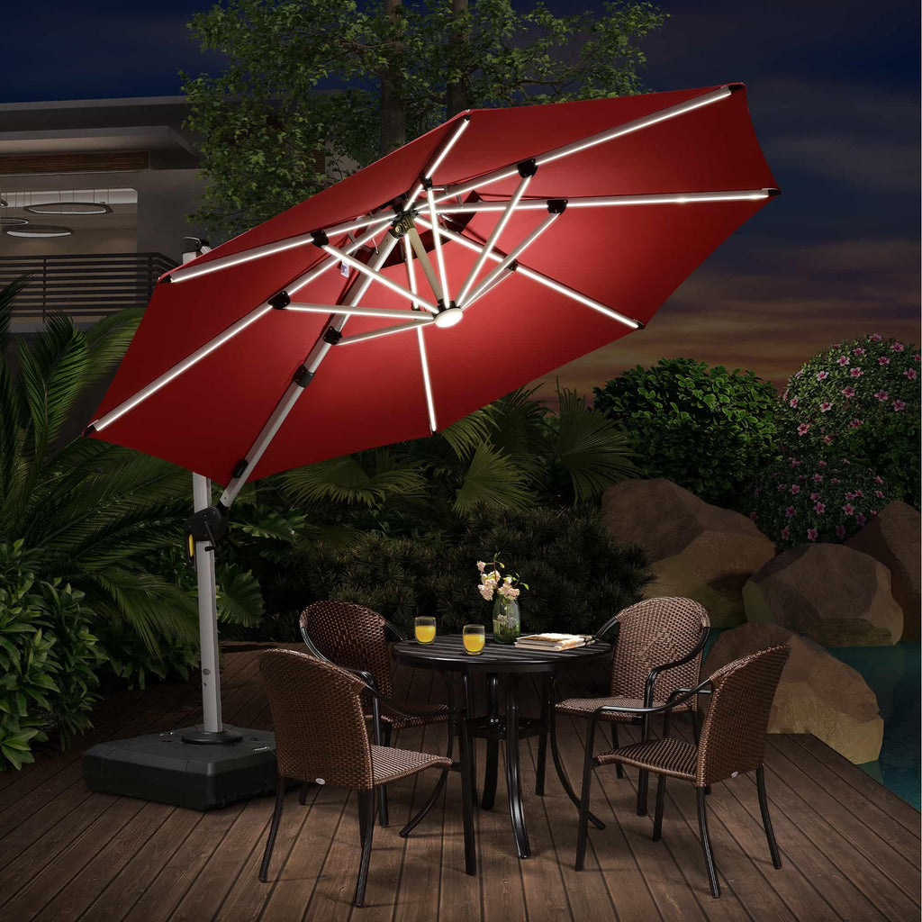 PURPLE LEAF Round Solar Lighted Cantilever Umbrella Outside Patio Umbrella with Lights