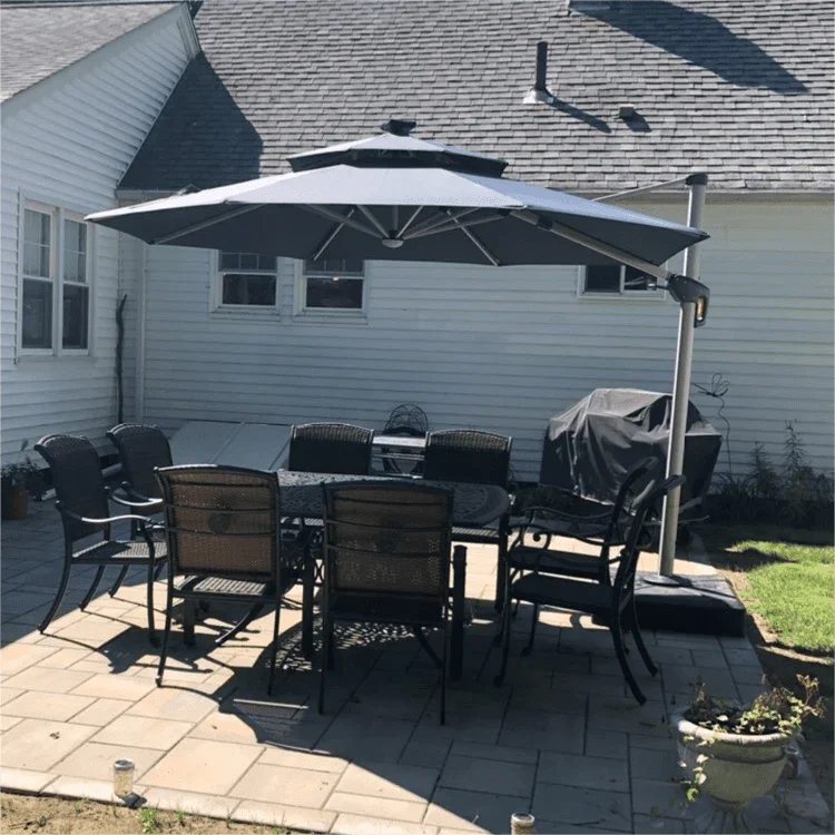 PURPLE LEAF Round Cantilever Umbrella with Base, Outdoor Umbrellas with Lights