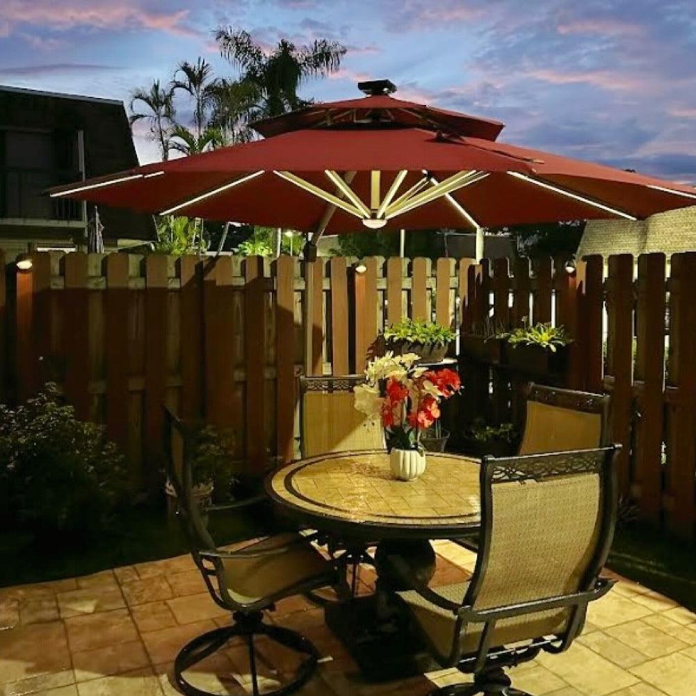 PURPLE LEAF Round Cantilever Umbrella with Base, Outdoor Umbrellas with Lights