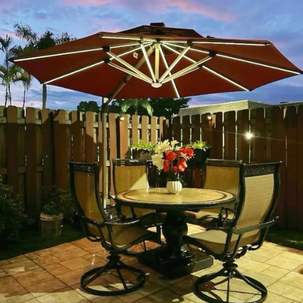 PURPLE LEAF Round Solar Lighted Cantilever Umbrella Outside Patio Umbrella with Lights
