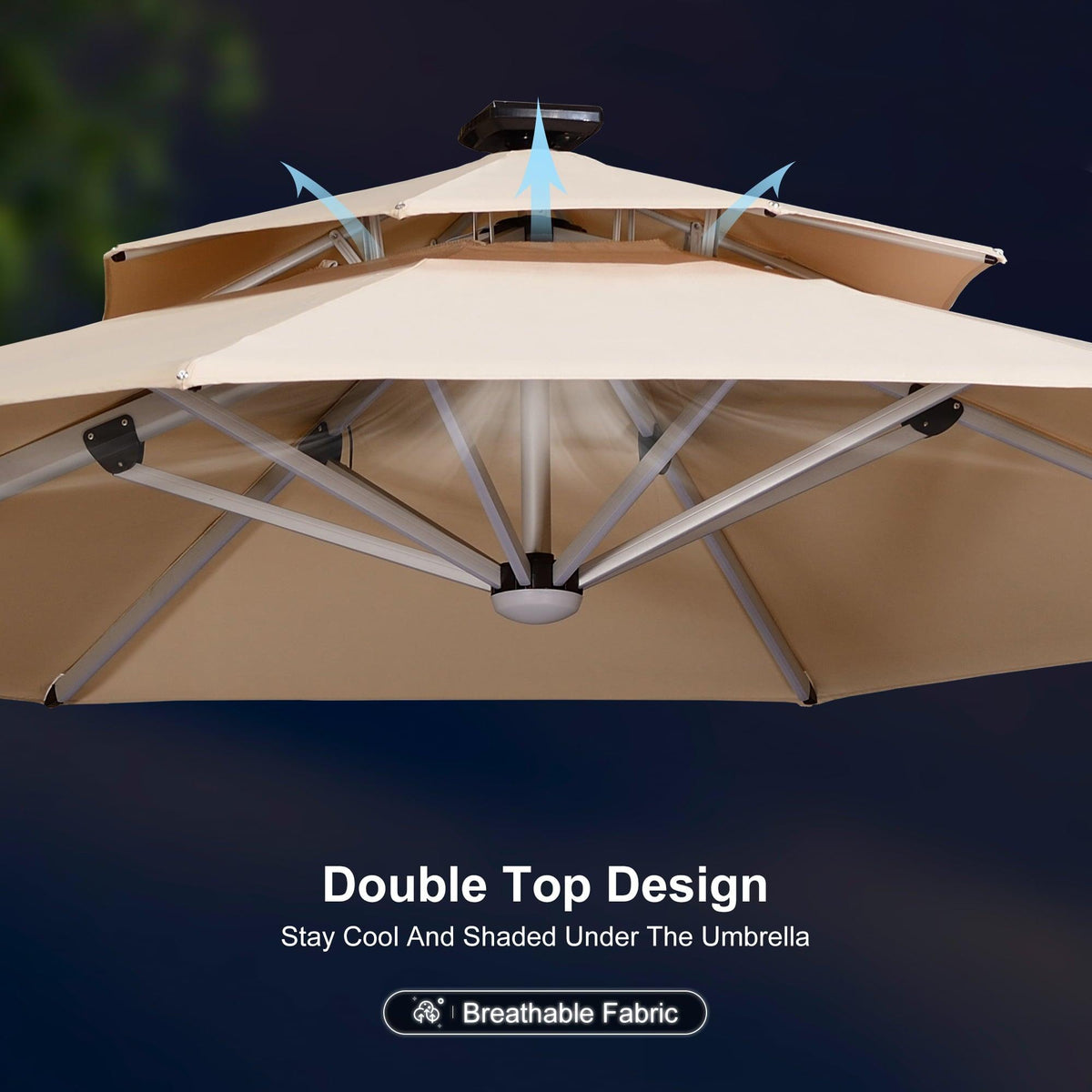 PURPLE LEAF Round Solar Lighted Cantilever Umbrella Outside Patio Umbrella with Lights