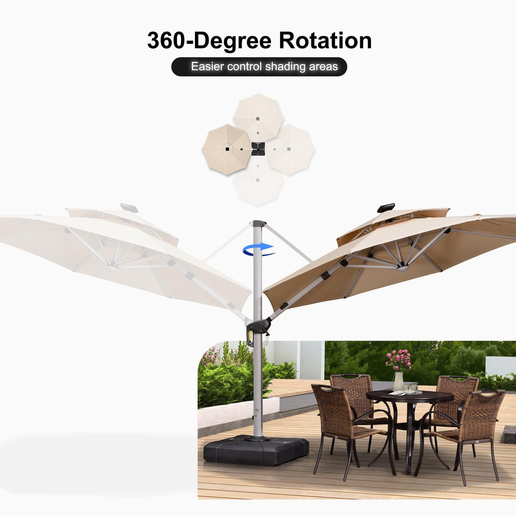 PURPLE LEAF Round Solar Lighted Cantilever Umbrella Outside Patio Umbrella with Lights