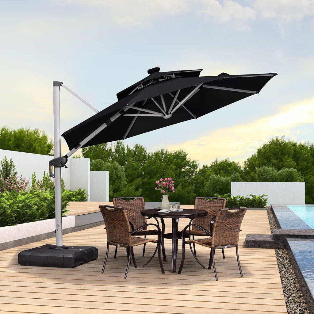 PURPLE LEAF Round Solar Lighted Cantilever Umbrella Outside Patio Umbrella with Lights
