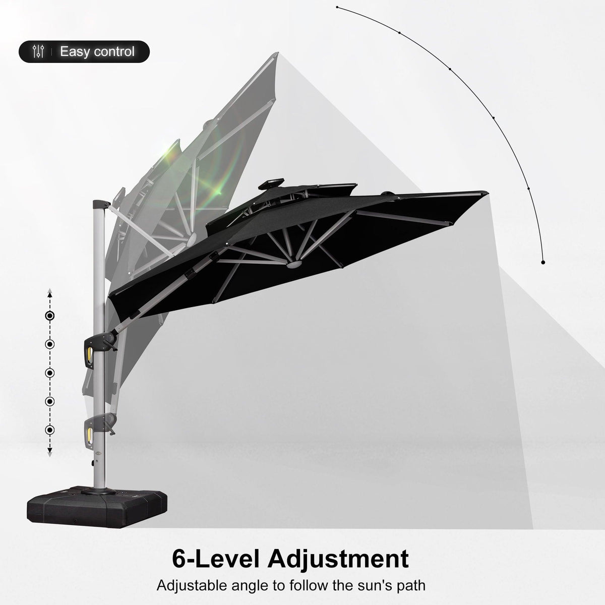 PURPLE LEAF Round Solar Lighted Cantilever Umbrella Outside Patio Umbrella with Lights