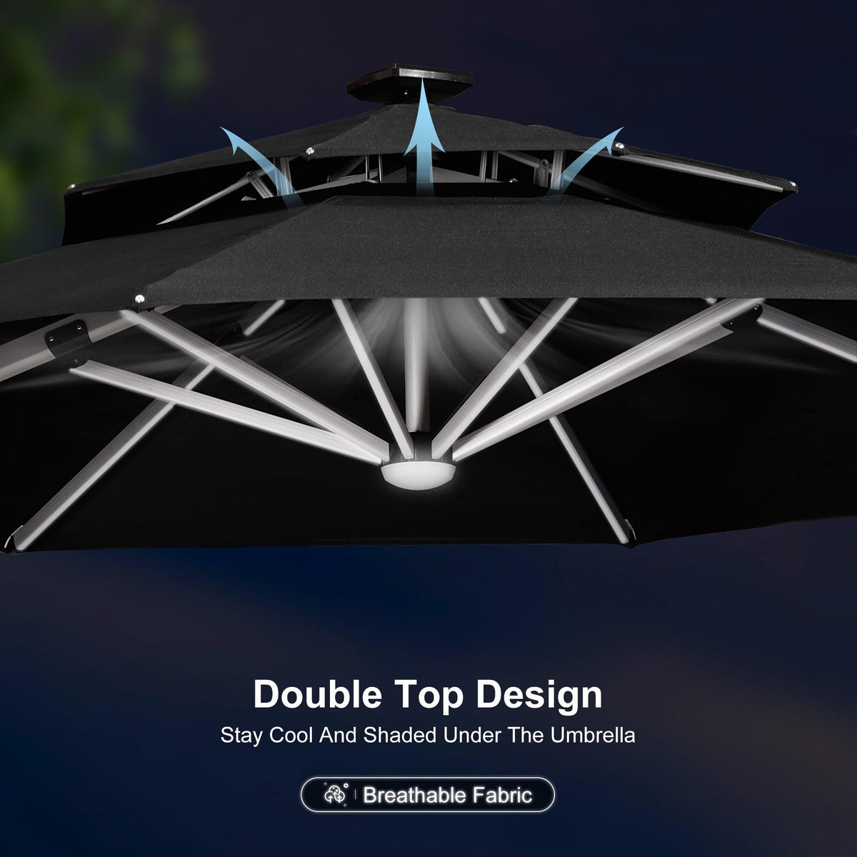 PURPLE LEAF Round Solar Lighted Cantilever Umbrella Outside Patio Umbrella with Lights