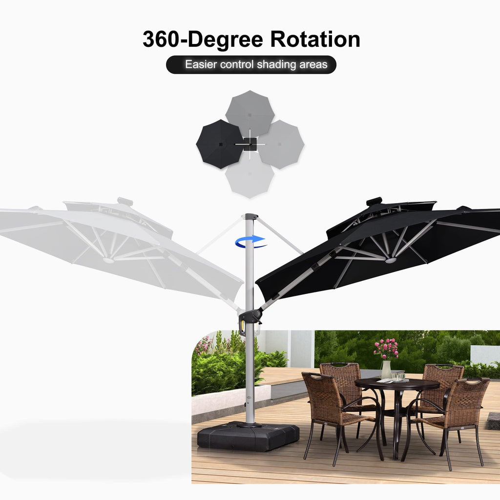 PURPLE LEAF Round Solar Lighted Cantilever Umbrella Outside Patio Umbrella with Lights