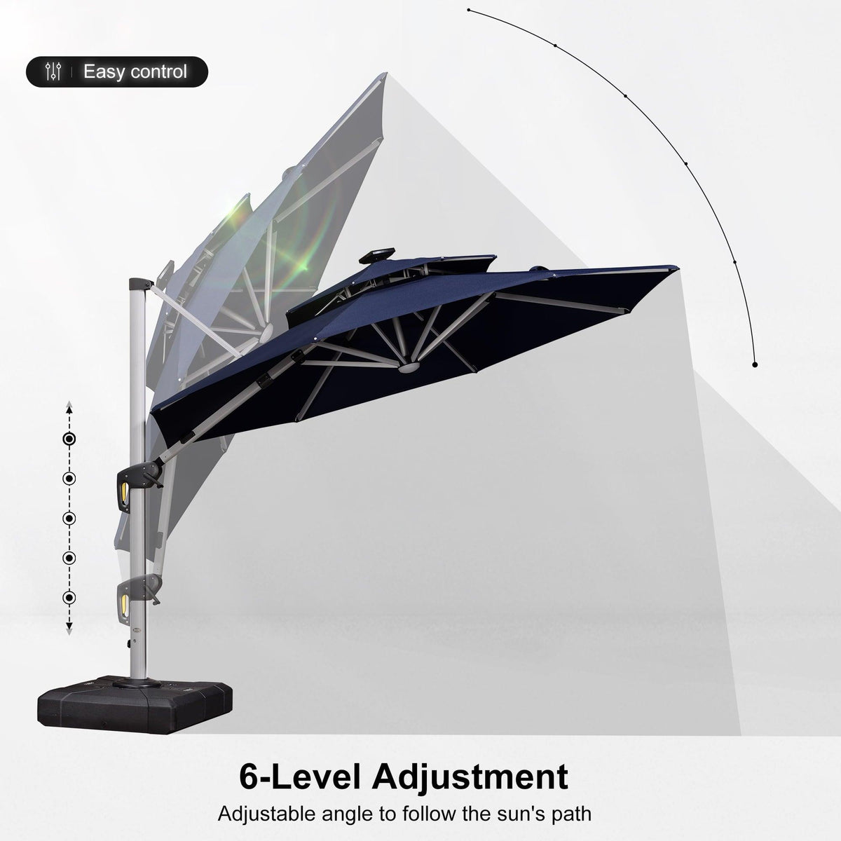PURPLE LEAF Round Solar Lighted Cantilever Umbrella Outside Patio Umbrella with Lights