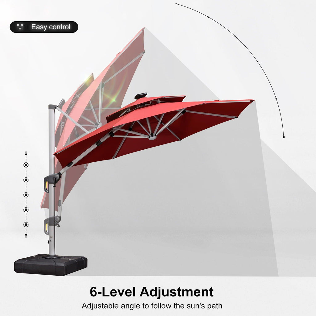 PURPLE LEAF Round Solar Lighted Cantilever Umbrella Outside Patio Umbrella with Lights