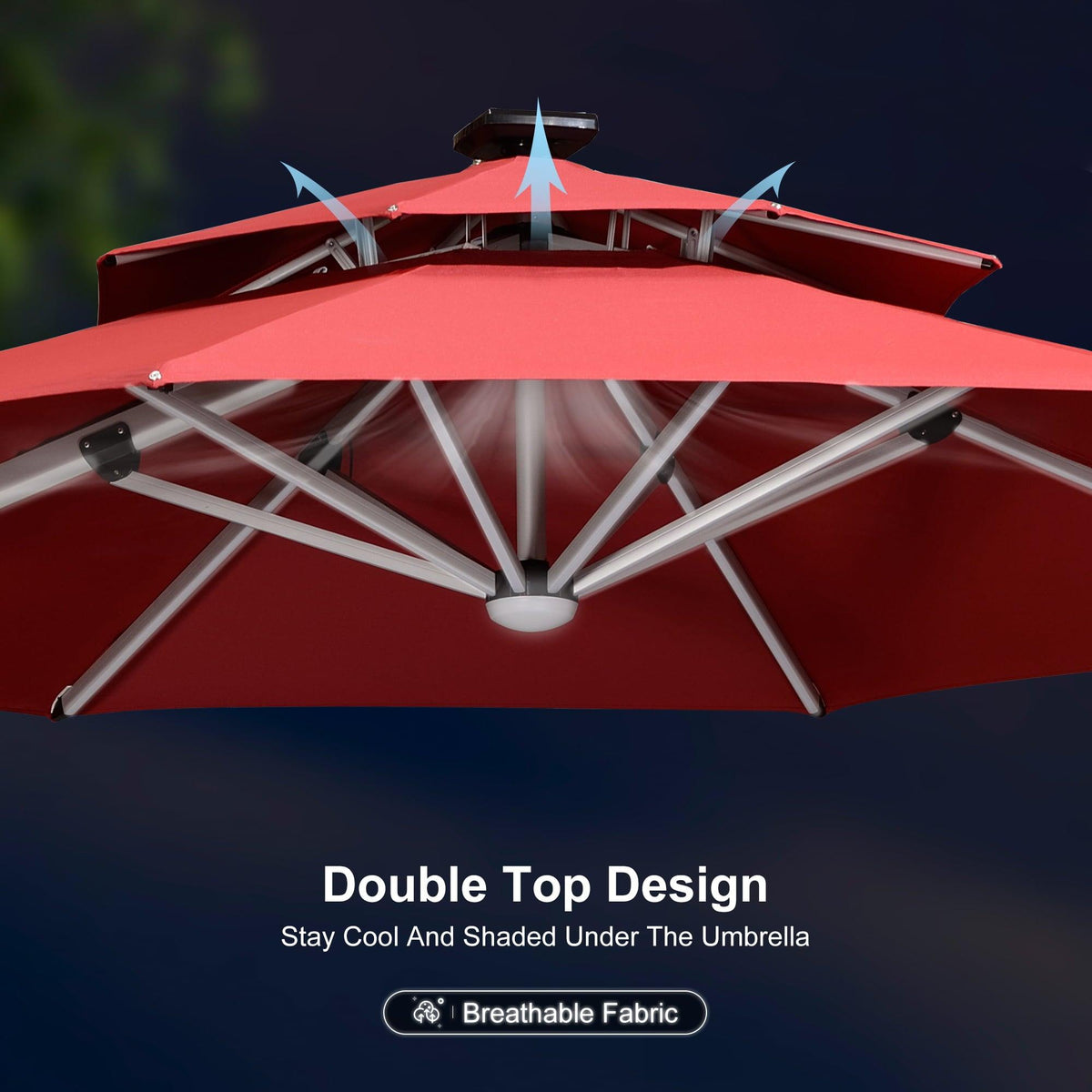 PURPLE LEAF Round Solar Lighted Cantilever Umbrella Outside Patio Umbrella with Lights