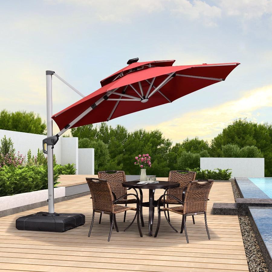 PURPLE LEAF Round Solar Lighted Cantilever Umbrella Outside Patio Umbrella with Lights
