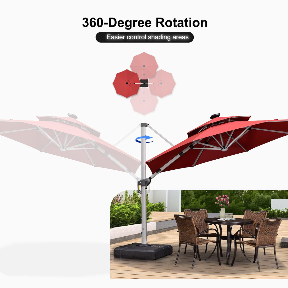 PURPLE LEAF Round Solar Lighted Cantilever Umbrella Outside Patio Umbrella with Lights