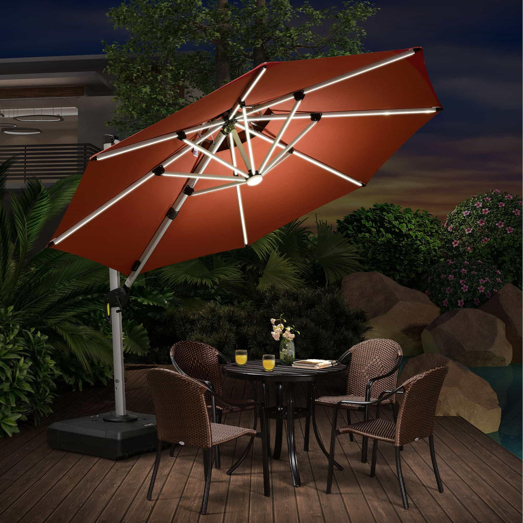 PURPLE LEAF Round Solar Lighted Cantilever Umbrella Outside Patio Umbrella with Lights