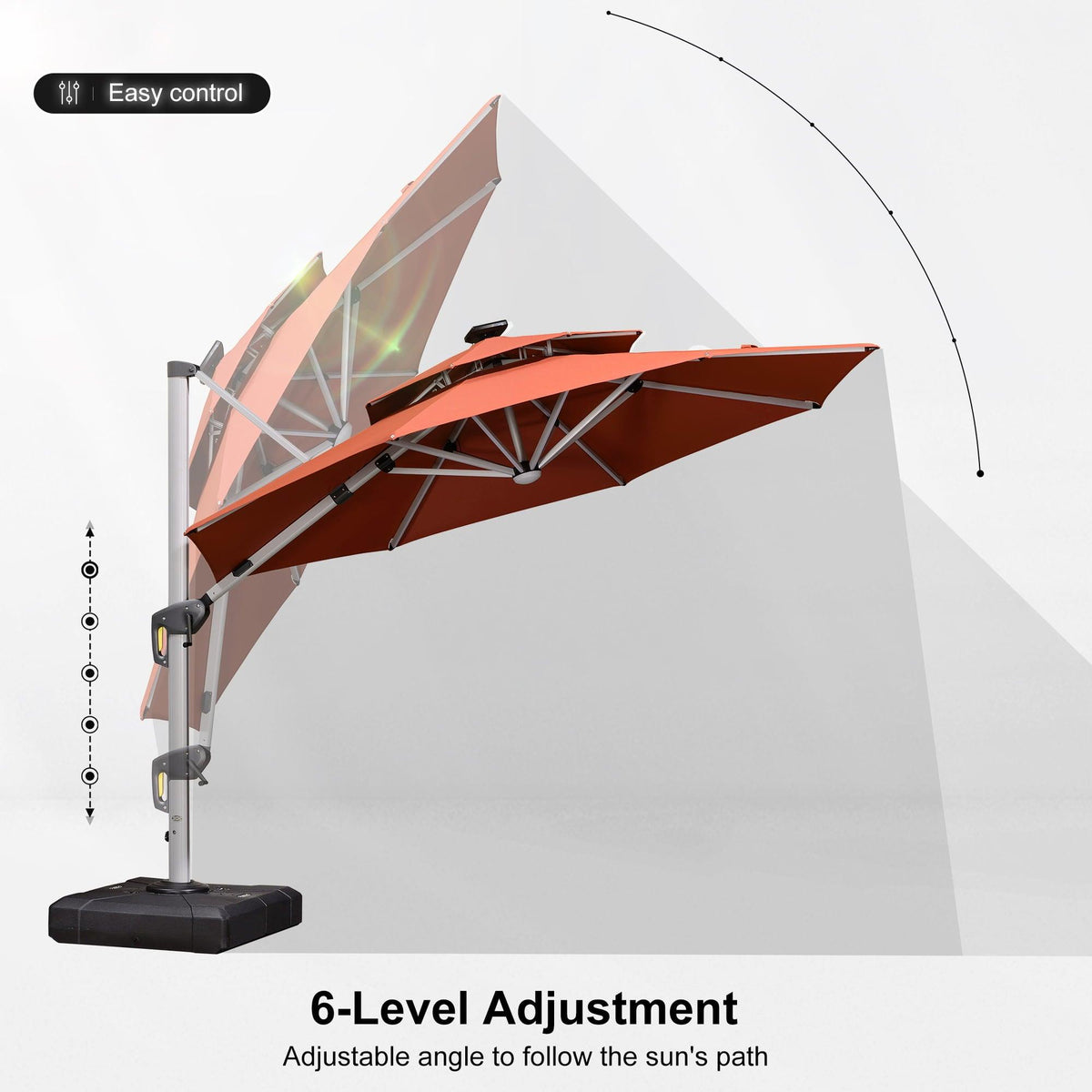 PURPLE LEAF Round Solar Lighted Cantilever Umbrella Outside Patio Umbrella with Lights