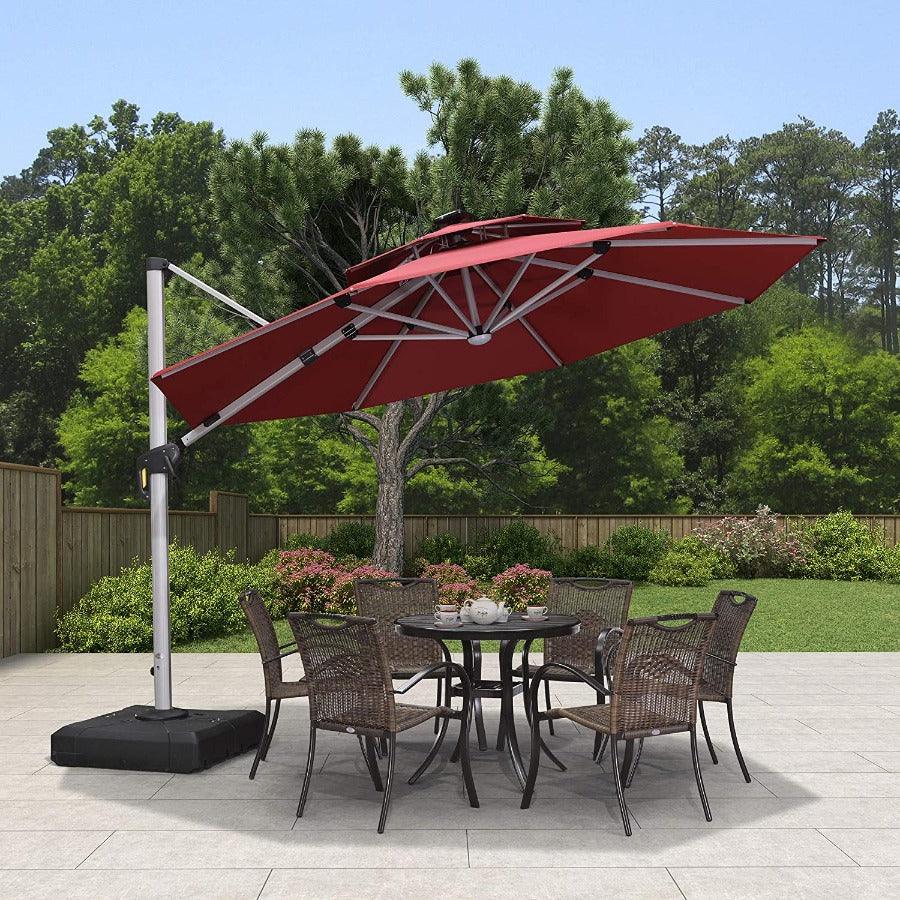 PURPLE LEAF Round Solar Lighted Cantilever Umbrella Outside Patio Umbrella with Lights