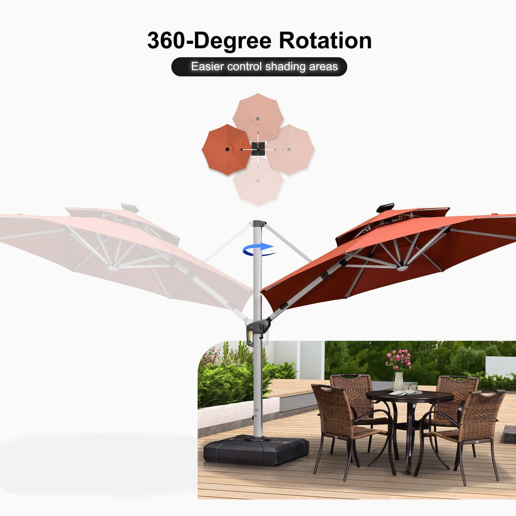 PURPLE LEAF Round Solar Lighted Cantilever Umbrella Outside Patio Umbrella with Lights