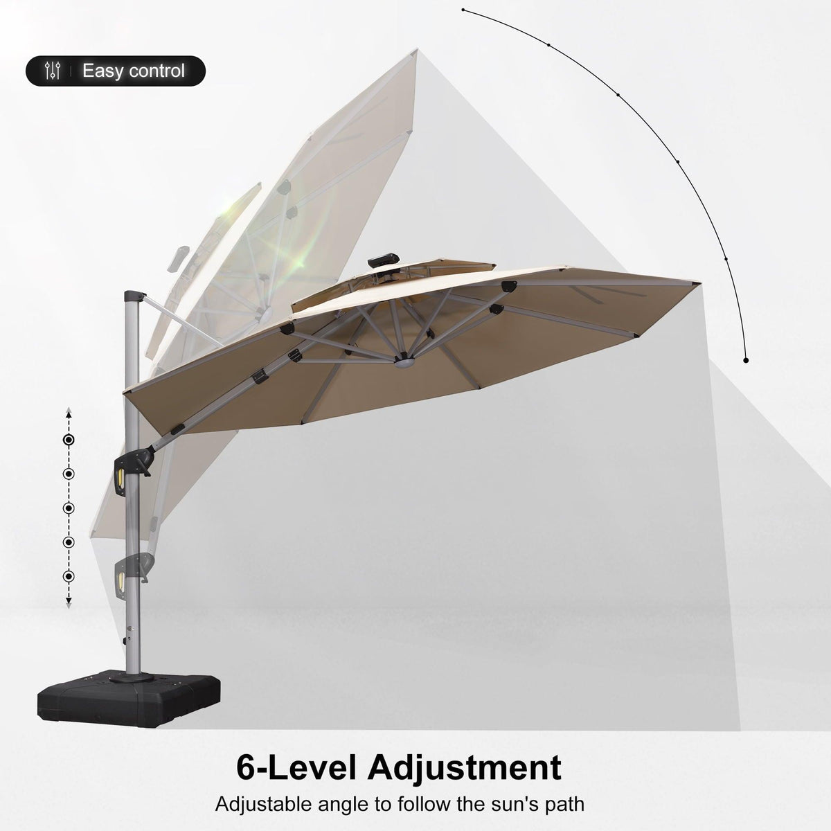 PURPLE LEAF Round Solar Lighted Cantilever Umbrella Outside Patio Umbrella with Lights