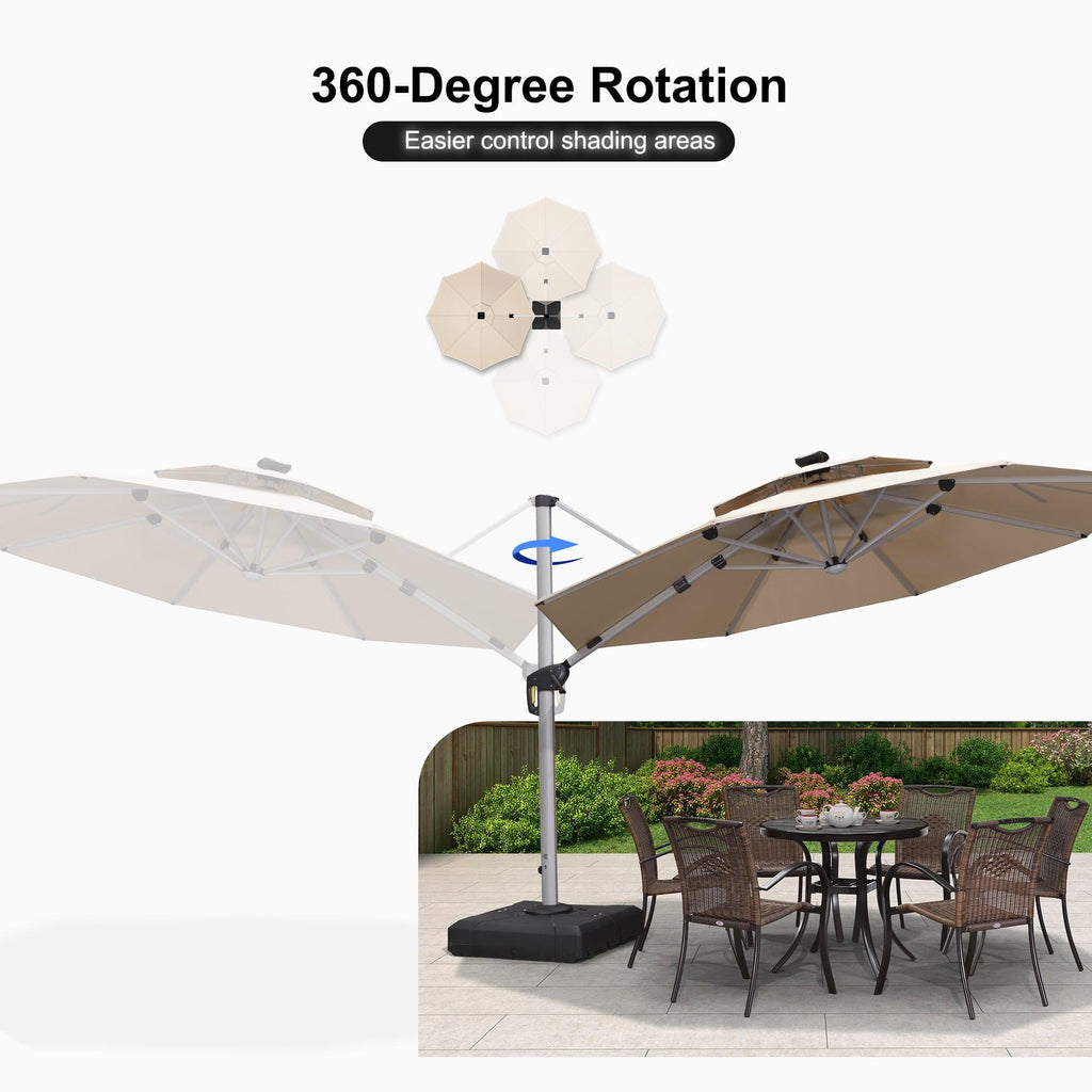 PURPLE LEAF Round Solar Lighted Cantilever Umbrella Outside Patio Umbrella with Lights