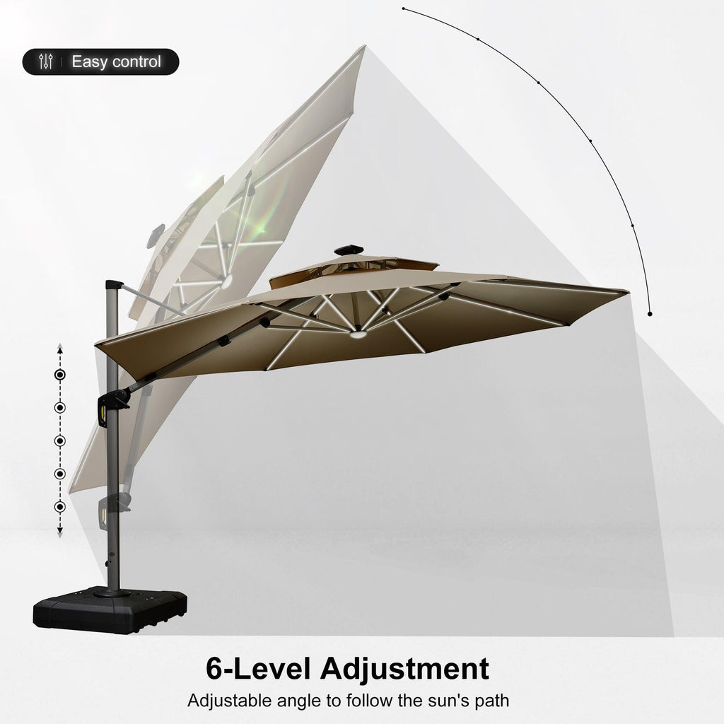 PURPLE LEAF Round Solar Lighted Cantilever Umbrella Outside Patio Umbrella with Lights