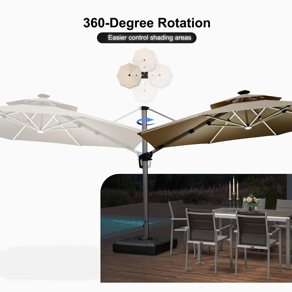PURPLE LEAF Round Solar Lighted Cantilever Umbrella Outside Patio Umbrella with Lights