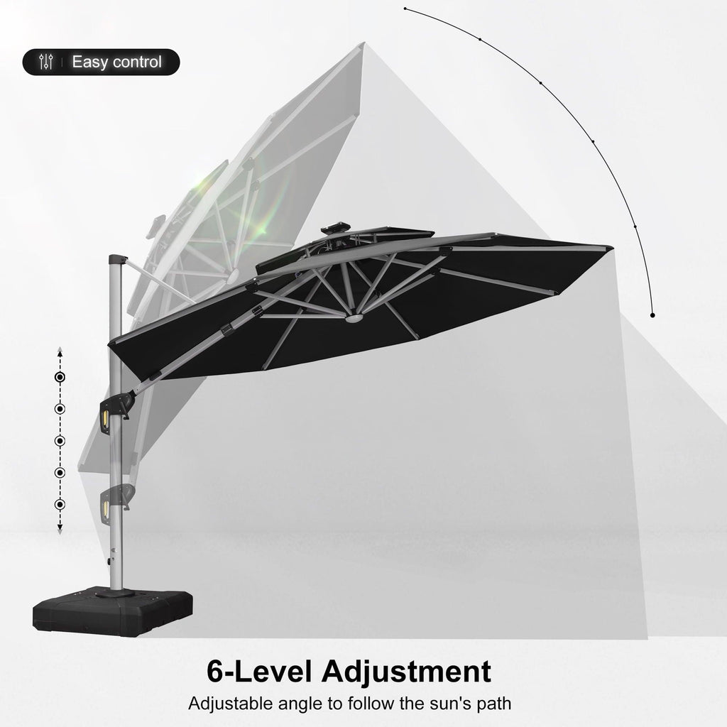PURPLE LEAF Round Solar Lighted Cantilever Umbrella Outside Patio Umbrella with Lights