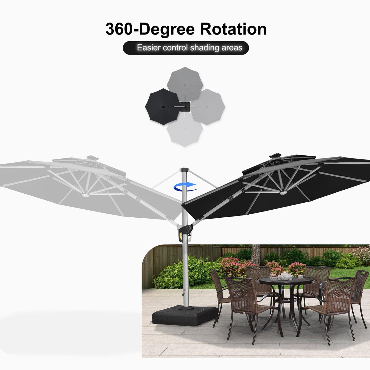 PURPLE LEAF Round Solar Lighted Cantilever Umbrella Outside Patio Umbrella with Lights