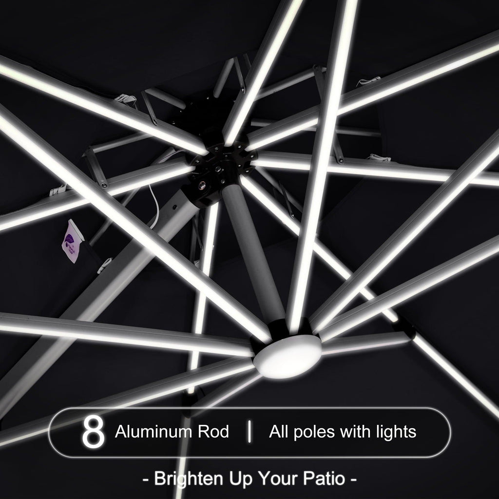 PURPLE LEAF Round Solar Lighted Cantilever Umbrella Outside Patio Umbrella with Lights