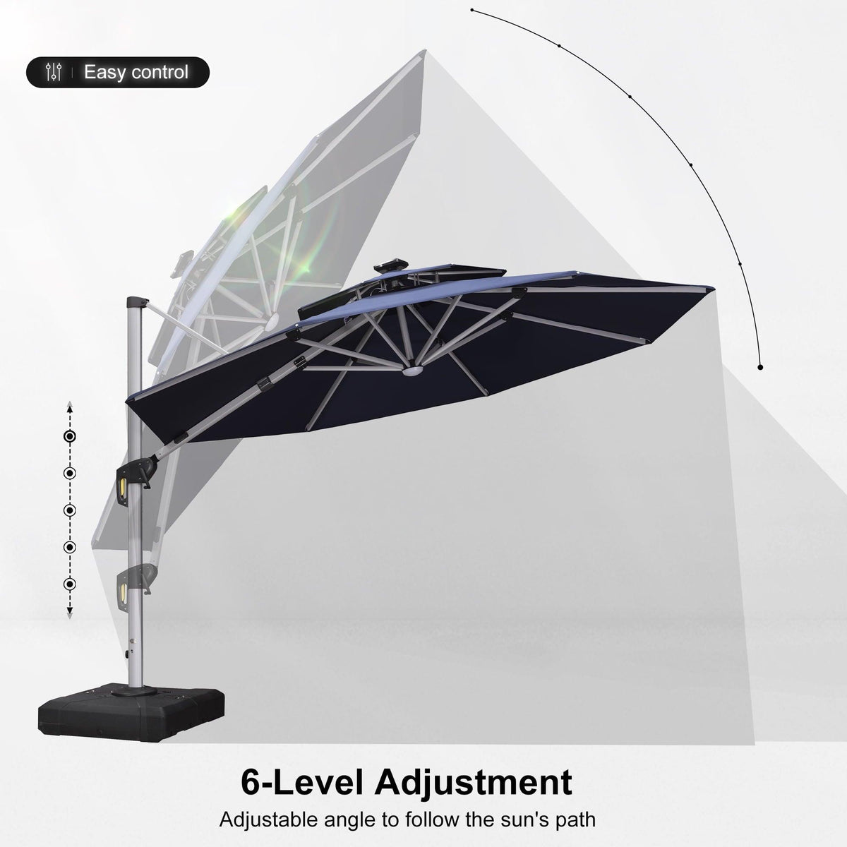 PURPLE LEAF Round Solar Lighted Cantilever Umbrella Outside Patio Umbrella with Lights