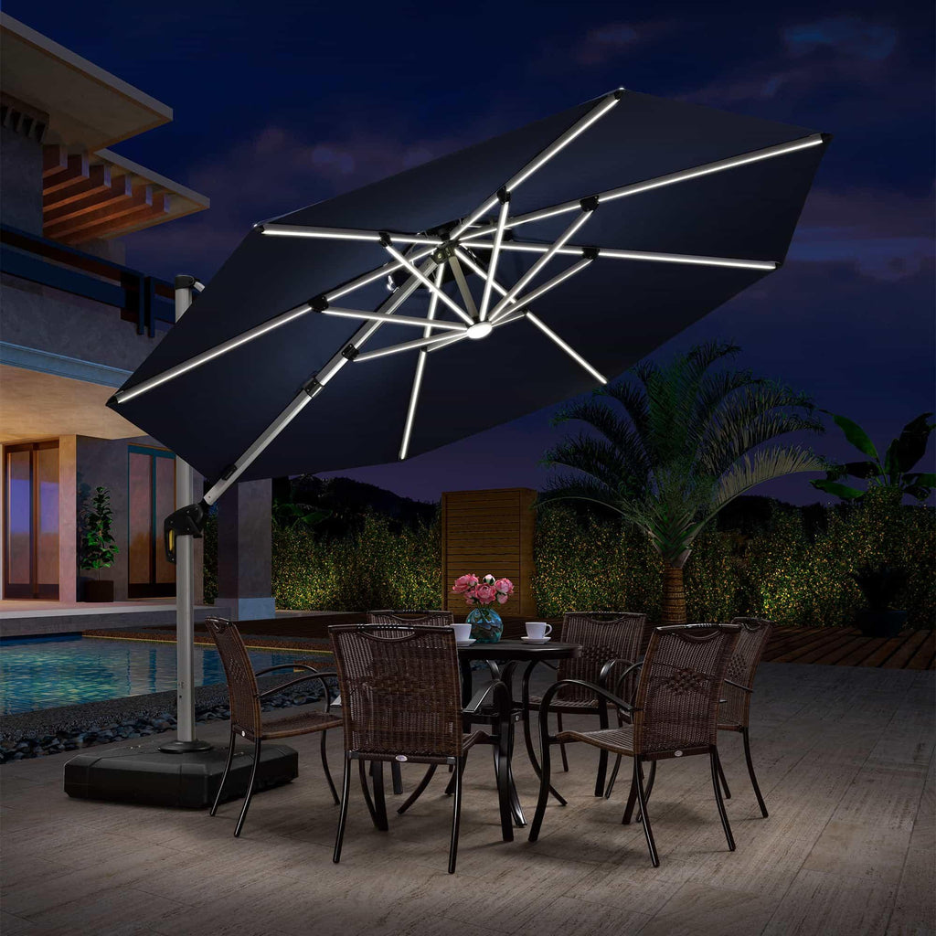 PURPLE LEAF Round Solar Lighted Cantilever Umbrella Outside Patio Umbrella with Lights