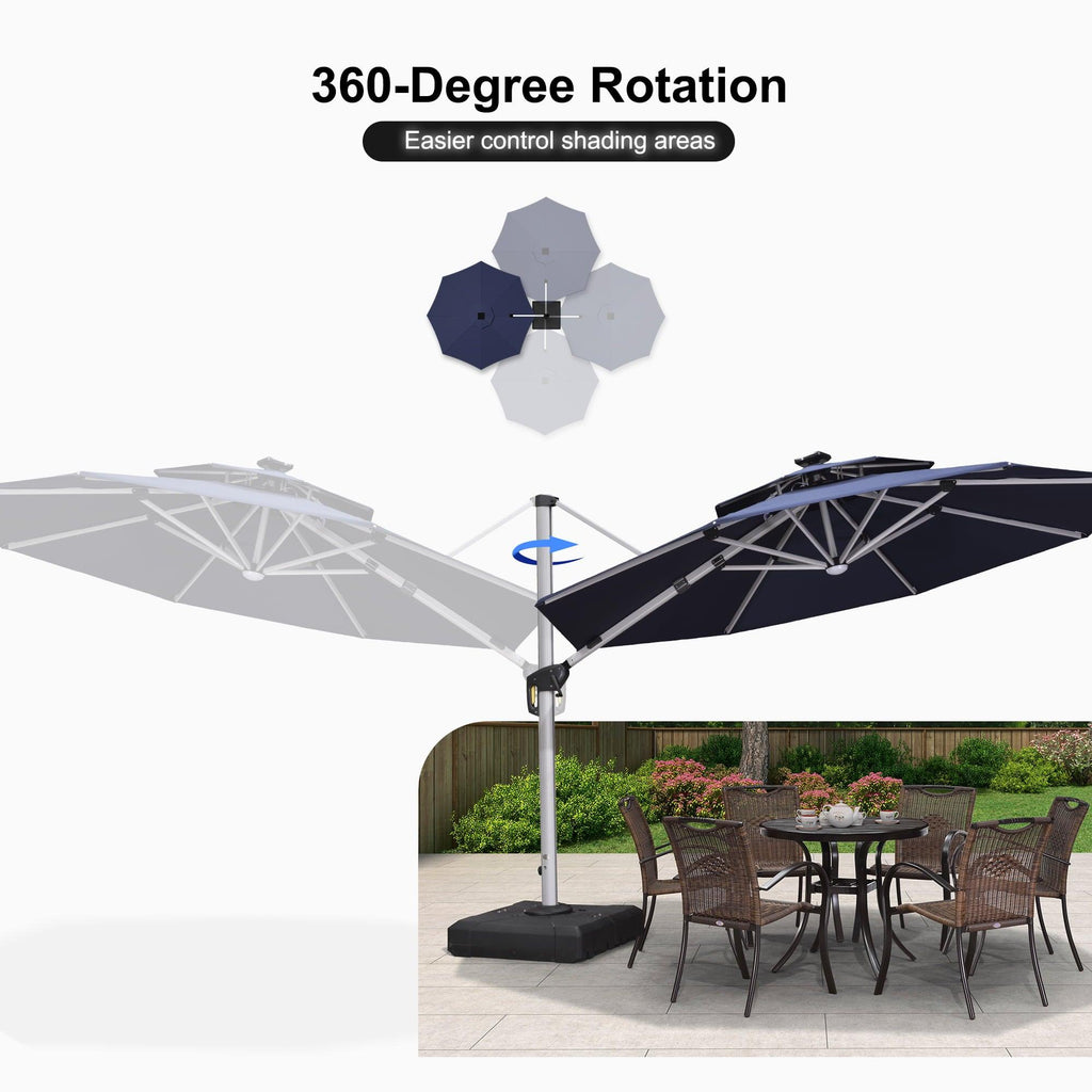 PURPLE LEAF Round Solar Lighted Cantilever Umbrella Outside Patio Umbrella with Lights
