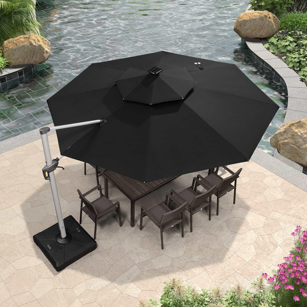 PURPLE LEAF Round Solar Lighted Cantilever Umbrella Outside Patio Umbrella with Lights