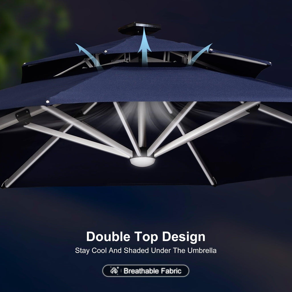 PURPLE LEAF Round Solar Lighted Cantilever Umbrella Outside Patio Umbrella with Lights