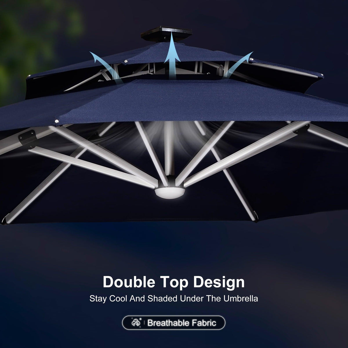 PURPLE LEAF Round Solar Lighted Cantilever Umbrella Outside Patio Umbrella with Lights