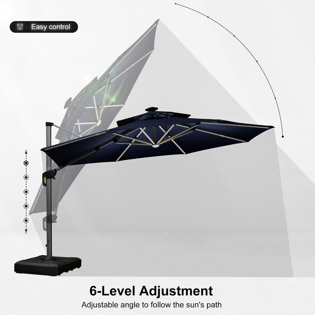 PURPLE LEAF Round Solar Lighted Cantilever Umbrella Outside Patio Umbrella with Lights