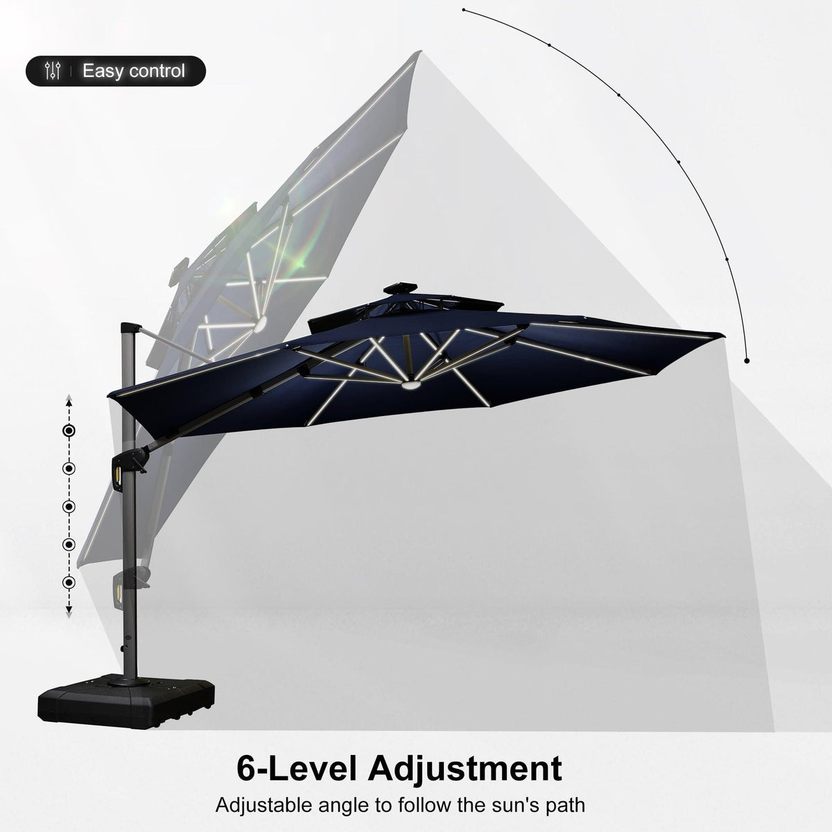 PURPLE LEAF Round Solar Lighted Cantilever Umbrella Outside Patio Umbrella with Lights