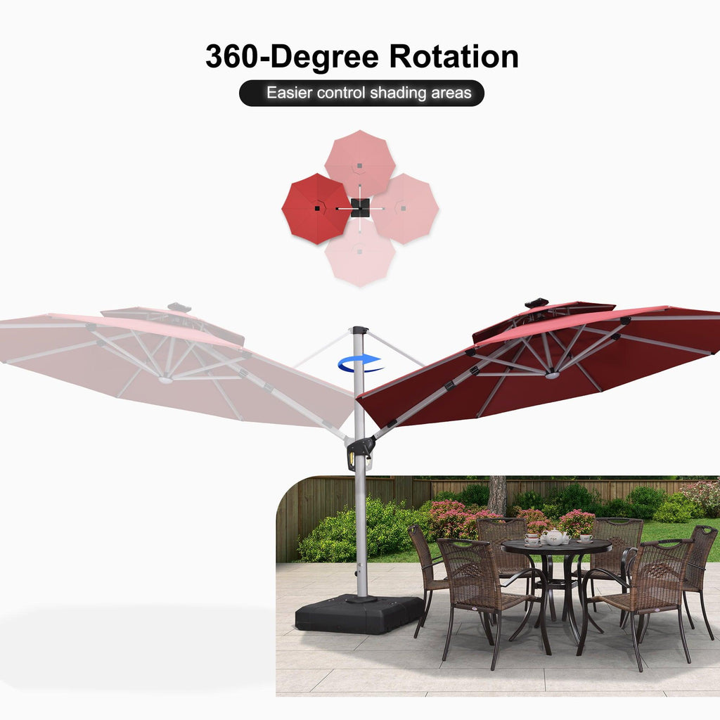 PURPLE LEAF Round Solar Lighted Cantilever Umbrella Outside Patio Umbrella with Lights