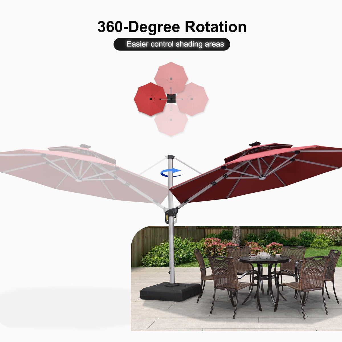 PURPLE LEAF Round Solar Lighted Cantilever Umbrella Outside Patio Umbrella with Lights