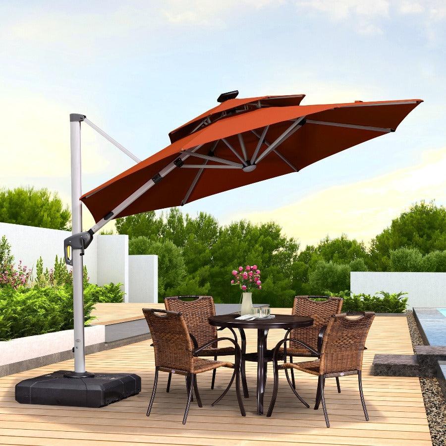 PURPLE LEAF Round Solar Lighted Cantilever Umbrella Outside Patio Umbrella with Lights